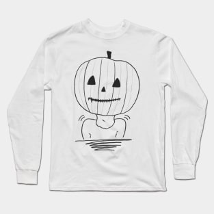 Mr. Pumpkin Aesthetic Halloween Black & White Simple Art Logo Long Sleeve T-Shirt